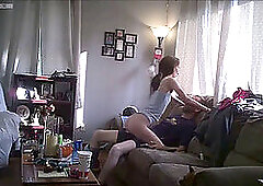 Cheating Blonde Caught On Hidden Camera In Livingroom
